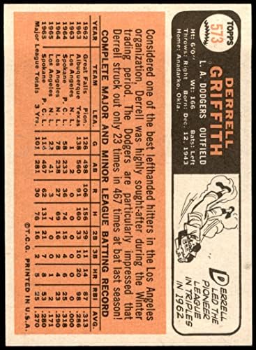 1966 Topps # 573 Деррелл Грифит в Лос Анджелис Доджърс (Бейзбол карта) NM+ Доджърс