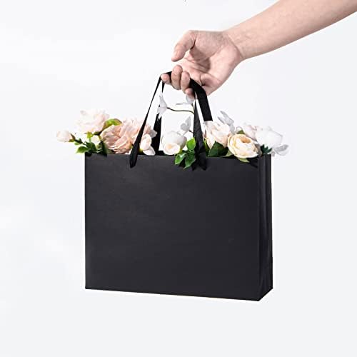 Подаръчни пакети Katfort Black с дръжка за 30 опаковки, Средни Черни Опаковки за подаръци размер на 10,6 х 3,1 х