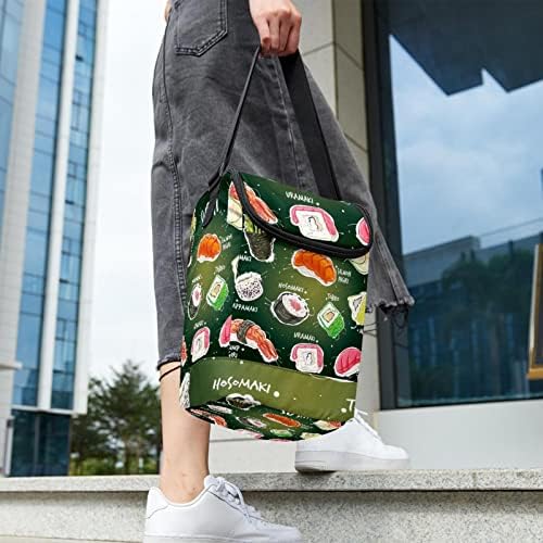 Чанта за обяд за Жени и Мъже, Изолирано Японски Суши-Зелена Чанта за Обяд-Бокс с Регулируем пагон за Училище, на Работа, на