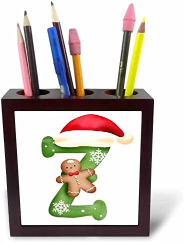 3dRose Сладък Коледни Държатели за писалки, Украсени зелен Пузырьком с Монограм Initial Z - Tile (ph-371269-1)