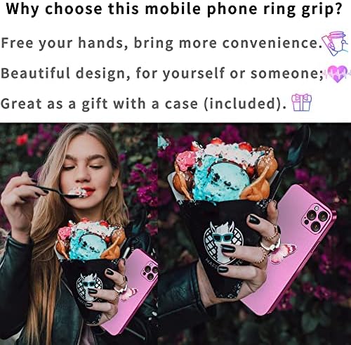 Пръстен за мобилен телефон във формата на пеперуди от розов метал TACOMEGE с прозрачна дръжка във формата на пеперуда