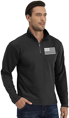 H HYFOL Мъжки Пуловер с графичен джоб и Флага на САЩ, Американски Патриотичен Пуловер с шал яка подпора на 1/4 цип