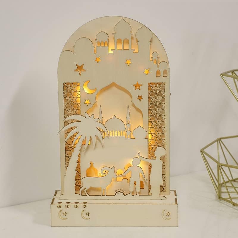 symoid Висящи Лампи Рамадан, Украса на Рамадан за дома 2023, 3D Дървен Декор Eid Mubarak Окачен Led Лампа, Лунна Led