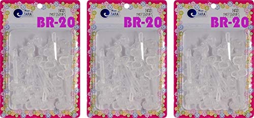 Щипки за коса от пластмаса с лък за момичета Тара, комплект от 3 заколок (BR20)