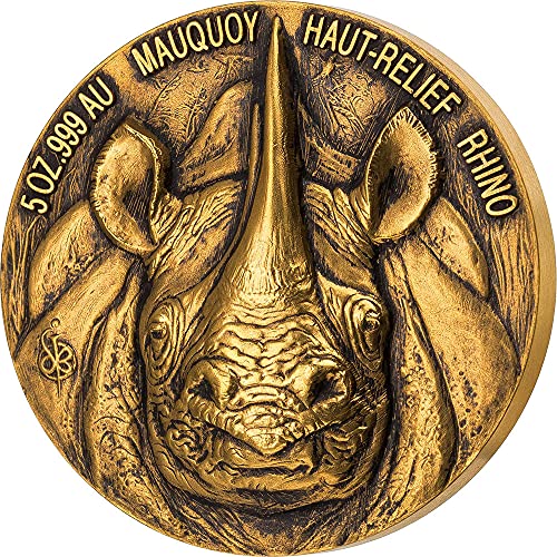 2019 DE Big Five Mauquoy PowerCoin Rhino 5 Унция Златна Монета От 10 000 Франка Бряг Слонова Кост 2019 Антични