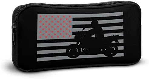 Мотоциклет Флаг на САЩ Тийнейджър, Възрастен молив случай Голям Капацитет Дръжка за Чанта За Моливи Здрав