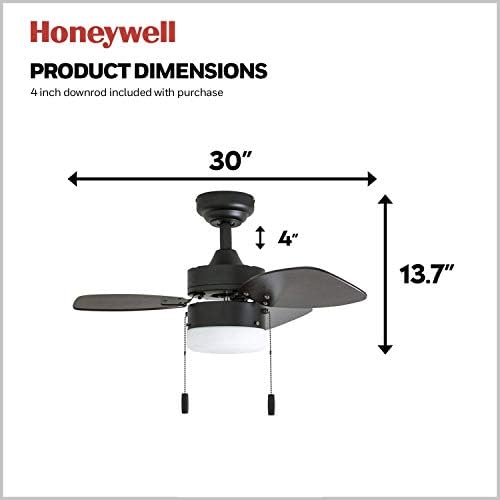 Вентилатори Honeywell Ocean Breeze Contemporary, Матова Led осветление, 30 инча, Остриета от Тъмен Дъб/Тъмно каштанового
