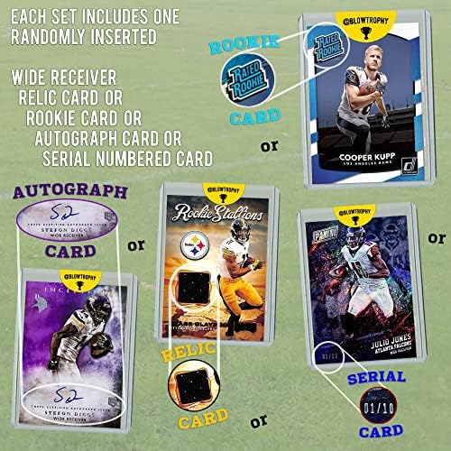Футбол комплект картички NFL Wide Receiver Football Card Пакет, набор от 12 подарък карти Mint Star WR Футбол, включва в себе си една реликва, сериал или начинаещ, защитени ръкав и ботуш