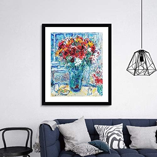 INVIN ART Платно в рамка с флорални принтом Giclee 8 от Марк Шагал, Стенно изкуство, Декорация за Хол, офис (черна