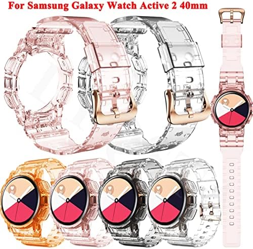 Wscebck TPU Прозрачен каишка + Калъф с Каишка за часовник Въжета за Samsung Galaxy Active 2 40 мм Спортен каишка Калъф