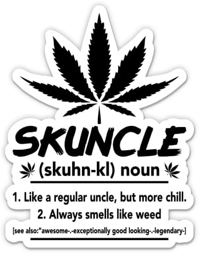 Забавен стикер Skuncle - 3 Стикер за лаптоп - Водоустойчив Винил за колата, телефон, Бутилки с вода - Стикер с плевелите марихуана
