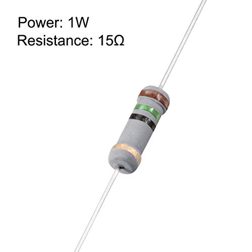 uxcell 100шт Резистор 15 Ohm, Резистори от въглеродна филм с толеранс от 1 W 5%, 4 Ленти за електронни проекти и експерименти