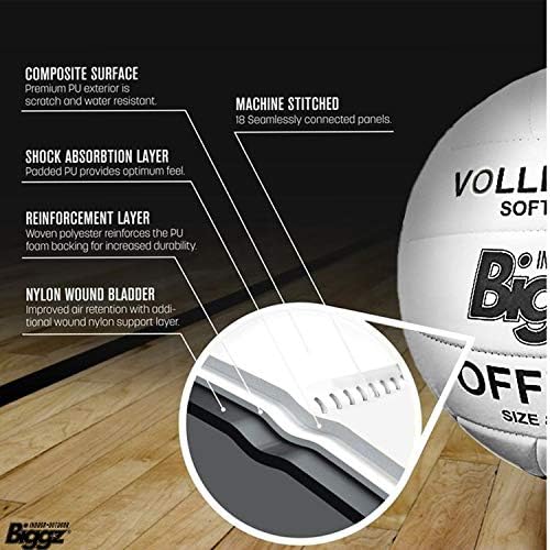 Волейболни топки Biggz (Опаковка от 12 броя) - Мека На Допир Кожа - На закрито / На открито с помпа