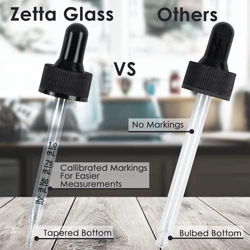 Стъклени флакони-капкомер Zetta Glass Company Brilliant Black капацитет от 1 унция и 24 опаковки за етерични масла, горчиви и