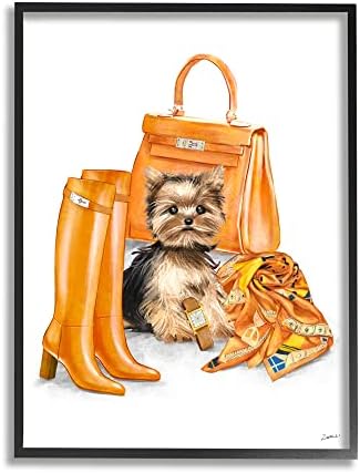 Модни Аксесоари за Чанти Stupell Industries за кученца Оранжево йоркширски териери, Дизайн Ziwei Li