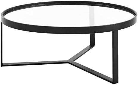 Масичка за кафе Modway кръг от метал и стъкло, черен цвят