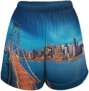 Дамски къси панталони San Francisco at Sunrise принтом Bay Bridge, Ежедневни Къси Панталони с Висока Талия, Плажни