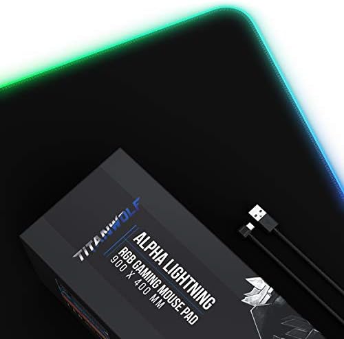 TITANWOLF - Подложка за мишка игри RGB XXL - Многоцветен led лампа с 11 режима на работа - 900 x 400 мм - Нескользящая повърхност за геймъри PC и Mac - Черен