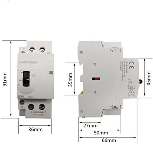 Контактор LARRO 2p 32a 63a, AC 220V 230V 50/60 Hz Битови Модулни контактори за променлив ток с Ръчно включване 2no или 2nc или 1no 1nc Промишлени Електрически (Цвят: 220v 63a 2no)