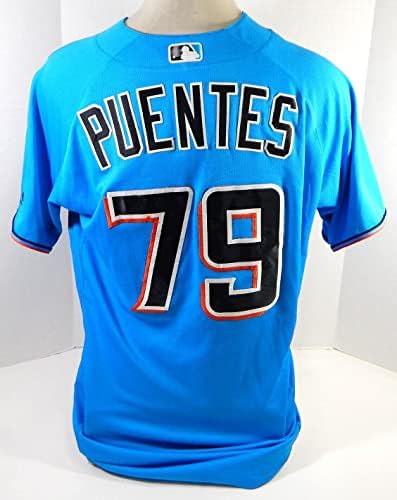Маями Марлинз Закиэль Пуентес 79, Използван В играта Синя риза 44 DP22243 - Използваните В играта тениски MLB