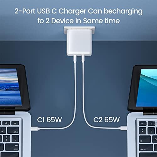 Зарядно устройство, USB C, кабел за зареждане Блок USB C Мощност 65 W + 65 W, Адаптер Dual C USB Charger Station
