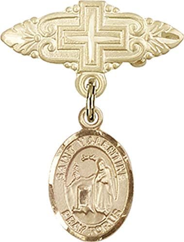 Детски икона Jewels Мания за талисман на Свети Валентин от Рим и игла за икона с Кръст | Детски иконата със златен пълнеж с амулет