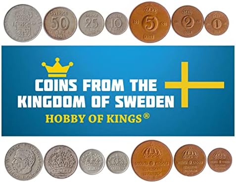8 Монети от Швеция | шведски Набор от монети Колекция 1 2 5 10 25 50 руда 1 и 2 на Короната | В обращение 1952-1971 | Густав