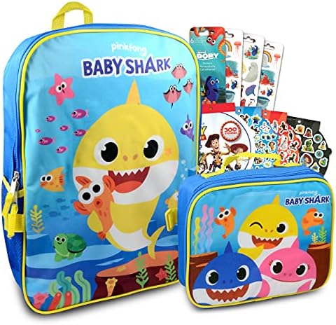 Комплект обяд кутии Pinkfong Baby Shark Baby Shark Backpack за момчета, момичета ~ Комплект от 4 теми с 16-инчов училищната