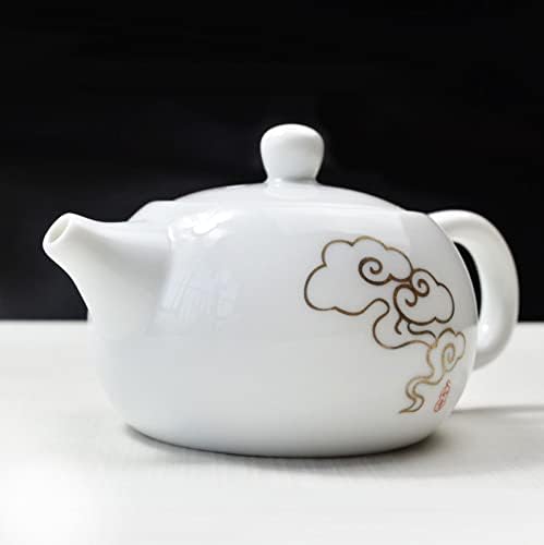 Порцеланов Чайник, Кана за 6 унции, Бял Китайски Чай Гунфу (Благоприятни облак)