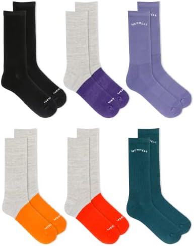 Мъжки и дамски чорапи Merrell с рециклирани подплата за екипажа - Унисекс, 6 чифта В опаковка - Бандаж за поддръжка на свода на стъпалото и овлажняване на