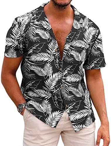 Мъжки Хавайски Ризи с цветен Модел Coofandy, Памучни Ленени Ризи с копчета за Тропическа Почивка, Плажни Ризи