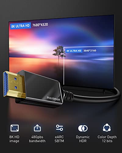 Maxonar 8K оптичен кабел HDMI 30 фута [сертифицирани] 48 gbps Високата кабел HDMI 2.1, вграден в стената CL3,