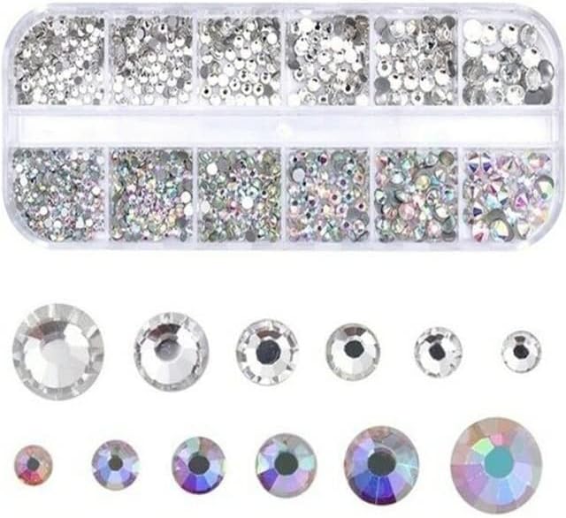 12 Поясков 3D Кристали за Дизайн на ноктите, Цветни Crystal AB Грешни Скъпоценни Камъни Смесен Размер Flatback Декорации