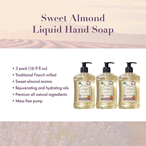 Течен сапун за ръце A LA MAISON Sweet Almond Liquid - Естествен Овлажняващ сапун е Тройно Френски мелене (3 опаковки, бутилка 16,9 унция)