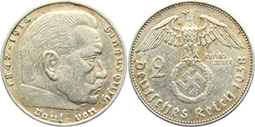 1936-1939 (Случаен година) Silver немската нацистка монета в 2 рейхсмарки Предаването на продавача