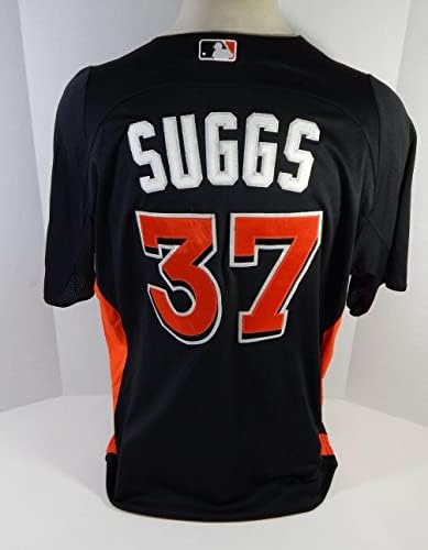 2012-13 Маями Марлинз Колби Саггс #37 Използвана в игра Черна Риза ST BP 46 669 - Използваните в играта тениски MLB