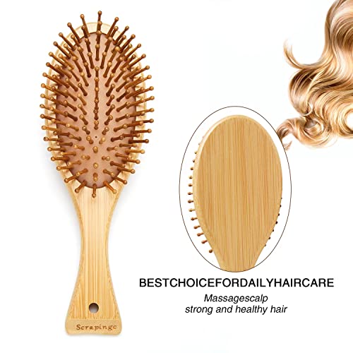 Дамски четки HybtwinHair и четка за коса от естествен бамбук за масаж на кожата на главата – Четка за Омекотяване
