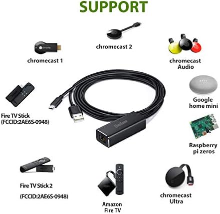 Мрежов адаптер Fire TV, ac адаптер Belkertech Fire Stick /Ethernet-адаптер Micro USB към Rj45 кабел, Кабел