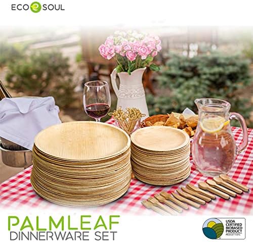 Комплект съдове за готвене ECO SOUL от Компостируемых палмови листа | Екологично Чист, като бамбук | Биоразлагаемая Прибори за Еднократна употреба за сватби, партита н?