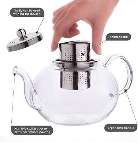 Стъклен чайник Aserson 1200 мл / 40 грама, Огнеупорни, За заваряване на неръждаема стомана, Ръчна работа, За варене на чай, Боросиликатное стъкло, За готвене на печката и в м