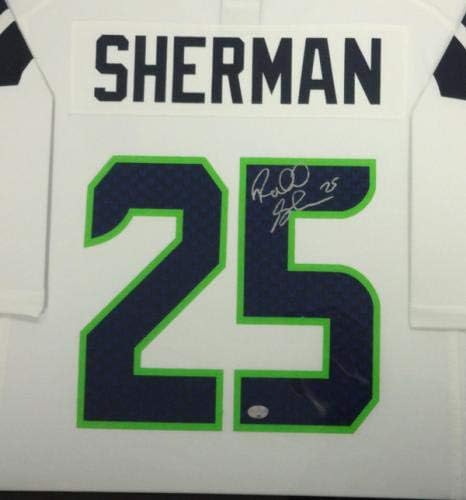 Бяла тениска Nike RS Holo в рамка с автограф на Ричард Шърман Seattle Seahawks с Голографией 97703 - Тениски NFL с автограф