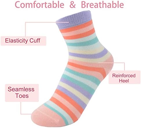 Marchare Безшевни Чорапи Памук за момичета, Детски Ежедневни Чорапи, Ученически Чорапи в Розово Ивица, 5 опаковки