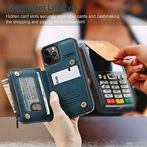 Чанта-портфейл SAAWEE, съвместим с iPhone 12 / 12Pro (6,1 инча), Кожен калъф с поставка и притежатели на кредитни карти [RFID