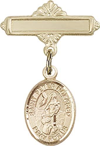Детски икона Jewels Мания с чар Свети Петър Ноласко и полирани игла за бейджа | Детски икона от 14-каратово злато