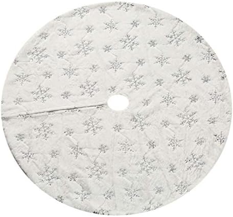 Пола за Коледната Елха с Пайети 48 инча, Бяла Мека Дебела със Сребърни Декорации във формата на Снежинки за Коледна Елха 8