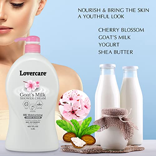 Хидратиращ Млечен крем за душ Lovercare с козе мляко За измиване на тялото Royal Cherry Blossom 40,7 течни унции - Опаковка от 2