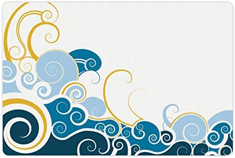 Подвижна Аквамариновый Подложка за домашни за храна и вода, С Превъртането Закручиваниями Океански вълни, С Участието