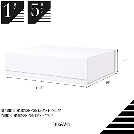 BLK & WH 5 Големи подарък кутии 13,5x10x3,5 инча, Бели подаръчни кутии с магнитен капак, здрав Кутии за ризи,