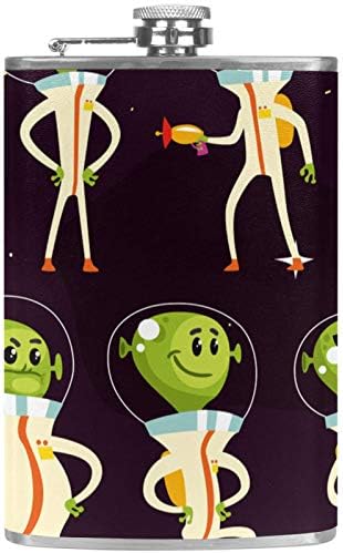 Фляжка за Алкохол от Неръждаема Стомана Запечатани с Фуния 7,7 унция в Кожа Джоба една Чудесна Идея за подарък Фляжка - Space Aliens Смешни