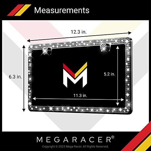 Рамки за регистрационен номер Mega Racer с кристалалми и диаманти - Premium 650 бр., Черни Кристали в три реда, с 2 дупки,